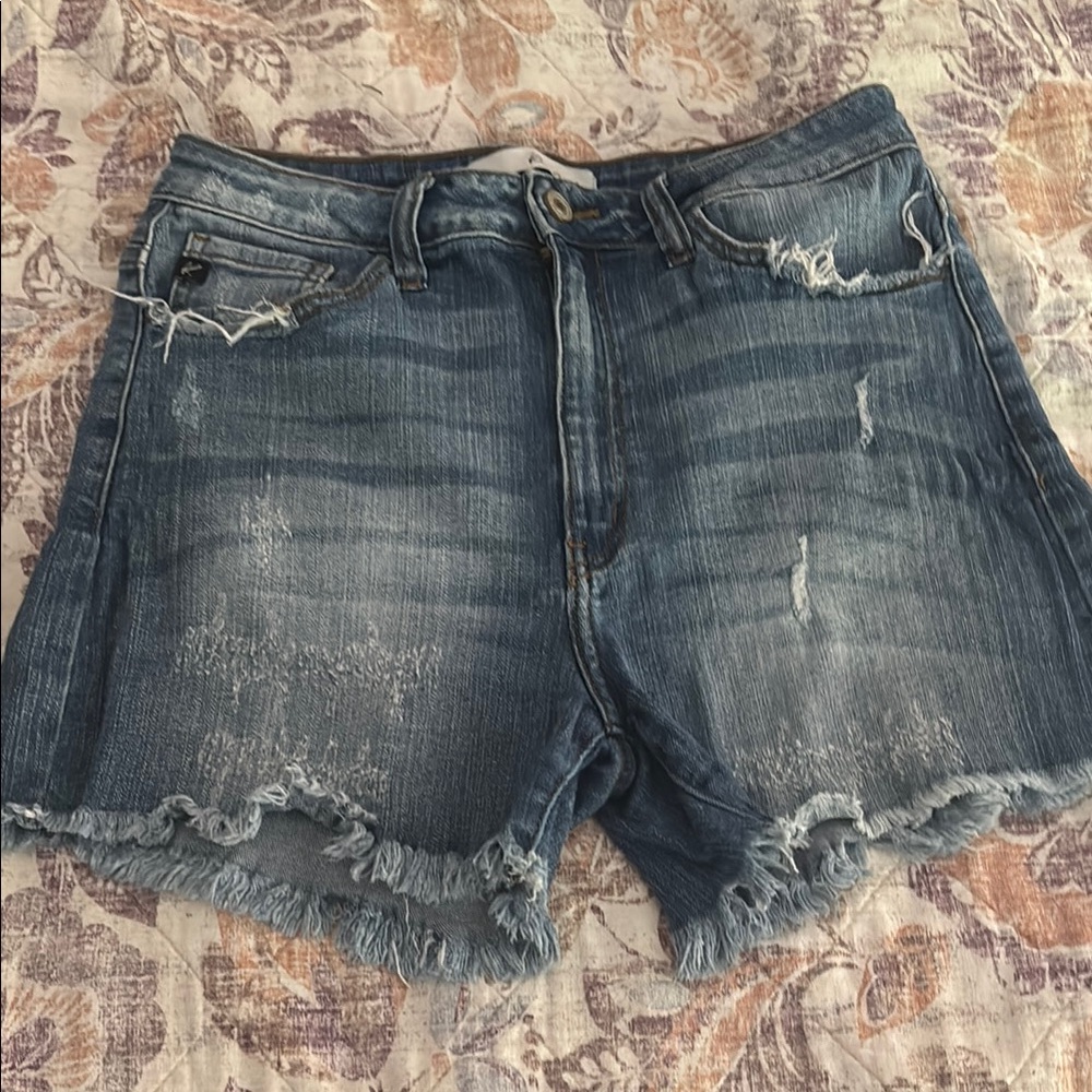 KanCan Blue Distressed Jean Shorts with Frayed Hem